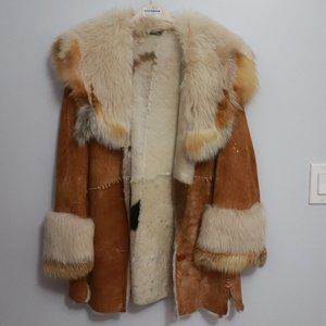 SUED MOD Vintage Fur Suede Beaded Coat